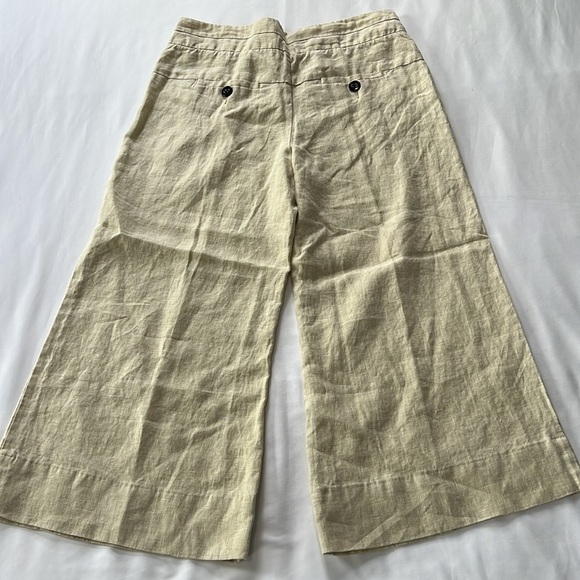 Elevenses 100% Linen Light Tan Wide Leg Cropped Pants - Picture 3 of 4